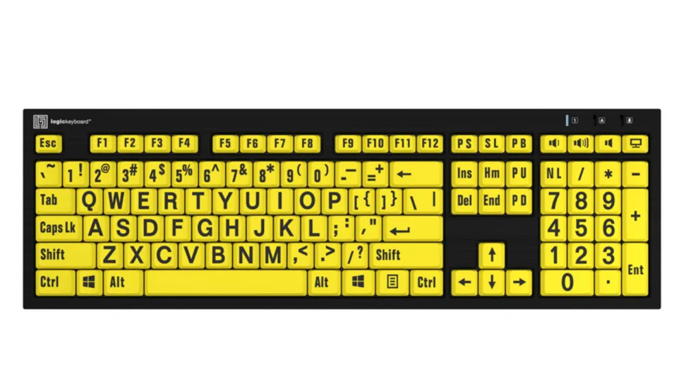 Teclado NERO Slimline en letra grande, negro sobre amarillo